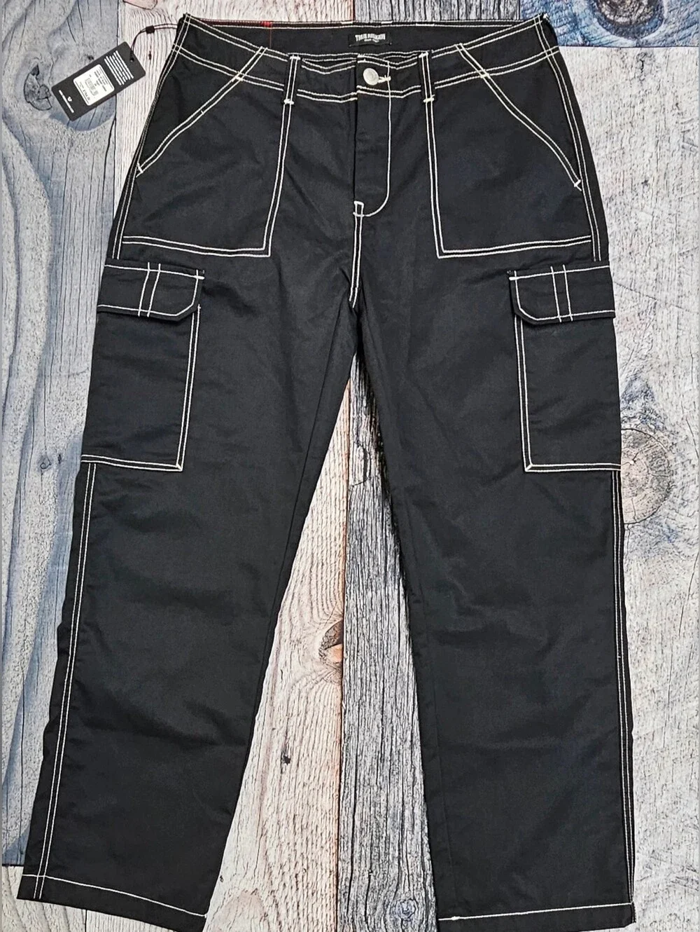 True Religion Bobby Baggy Cargo Pants Jet Black Men’s Size 34x30 700248 NWT